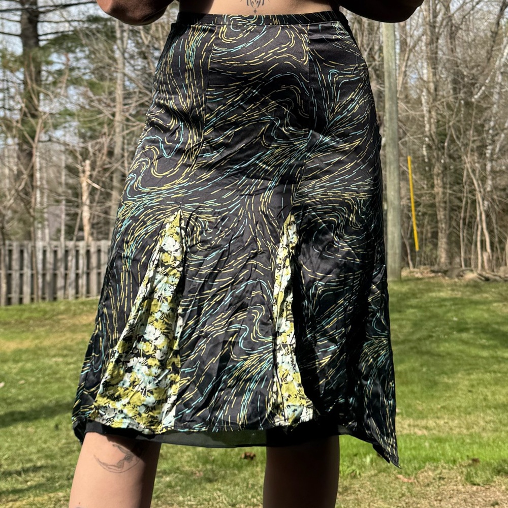 Green Silk multi patterned skirt